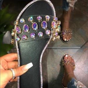 Black sandals with rhinestones